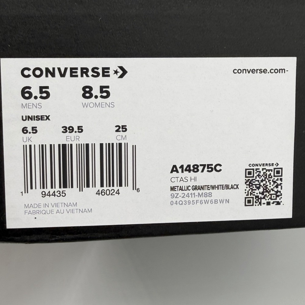 W8.5 Unisex CONVERSE Chuck Taylor ALL STAR HI Metallic Canvas Silver A14875C - Picture 10 of 10